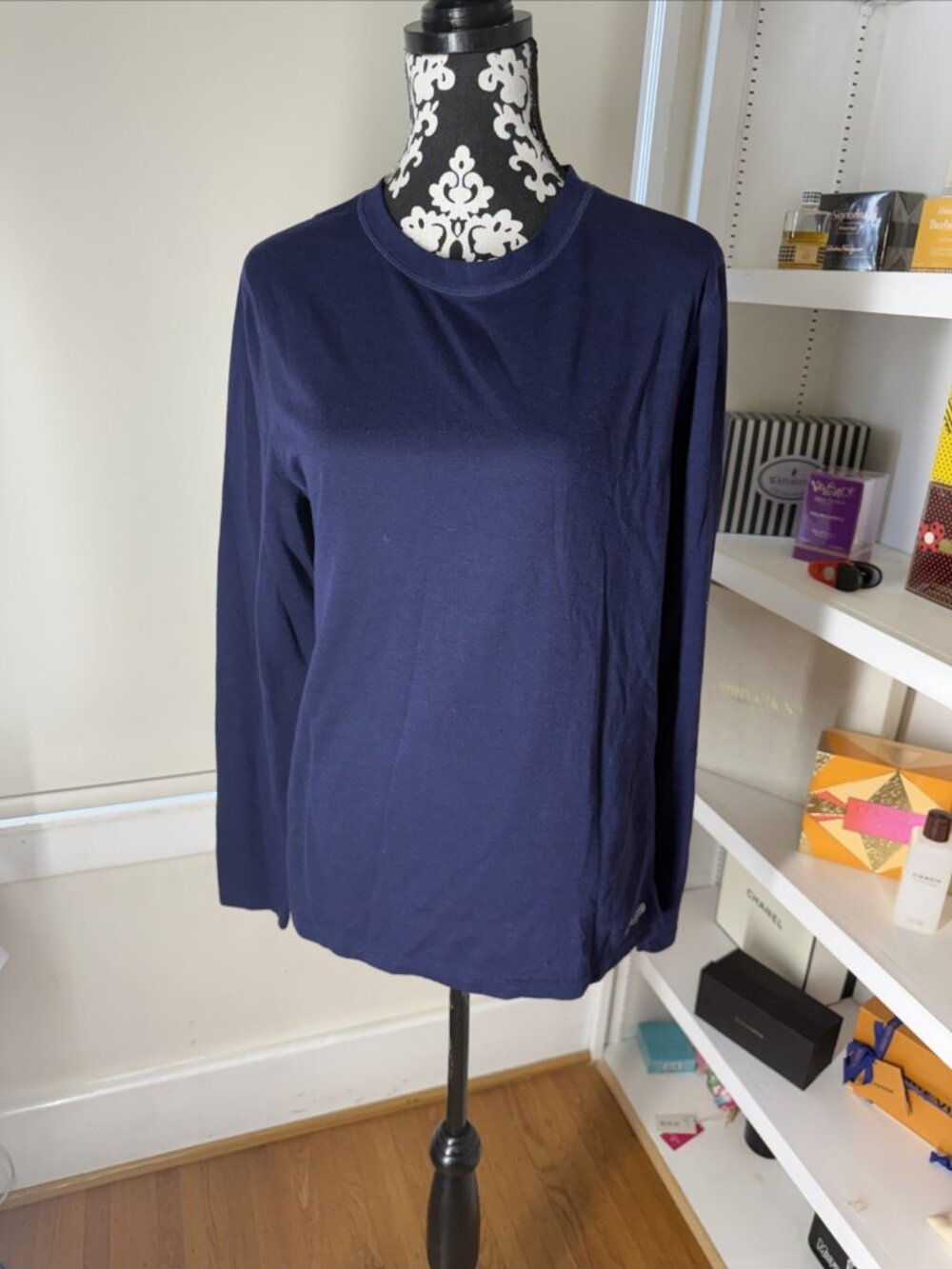 OMNI-WOOL Men's Size Large Navy Base Layer Long Sleeve Shirt Thermal